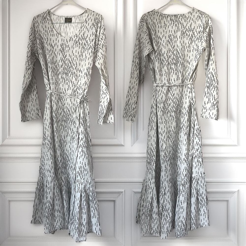 Needles Japan Geometric Print Maxi Dress Rayon Cotton White Black Size 3 M